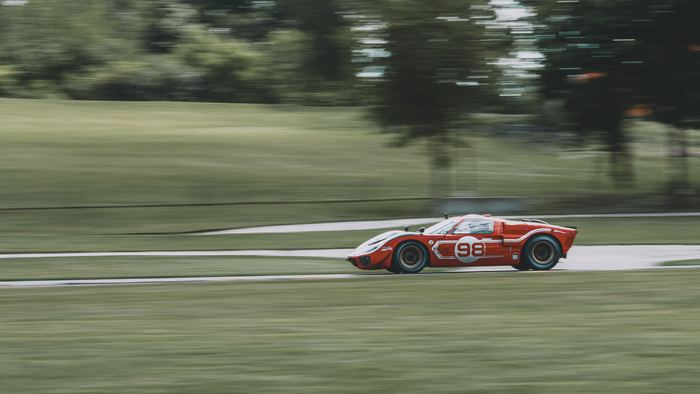 A 1966/2002 SPF GT40R/MkII accelerates hard while exiting turn 3.