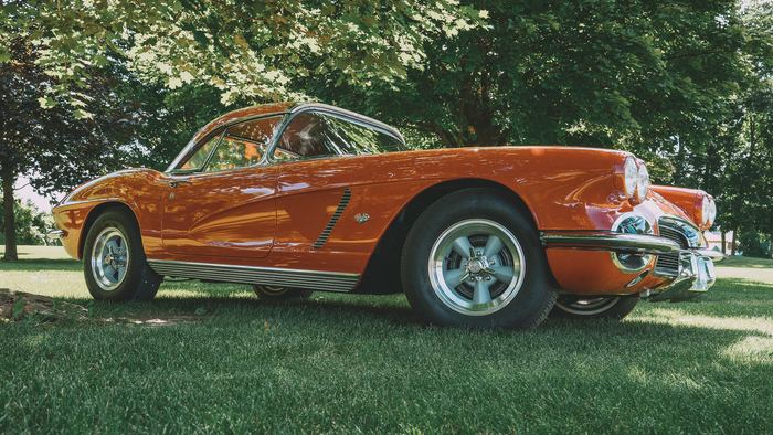 Dave's red 1962 C1 Corvette with hardtop parked in the Corvette Corral.